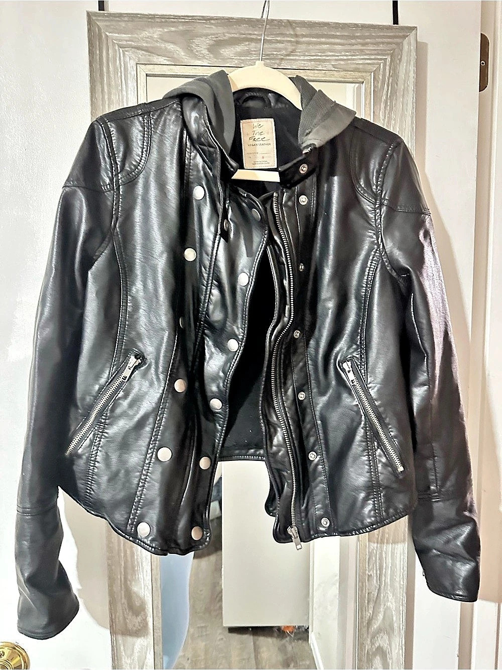 Free People Vegan Leather Hooded Moto Jacket Size Small